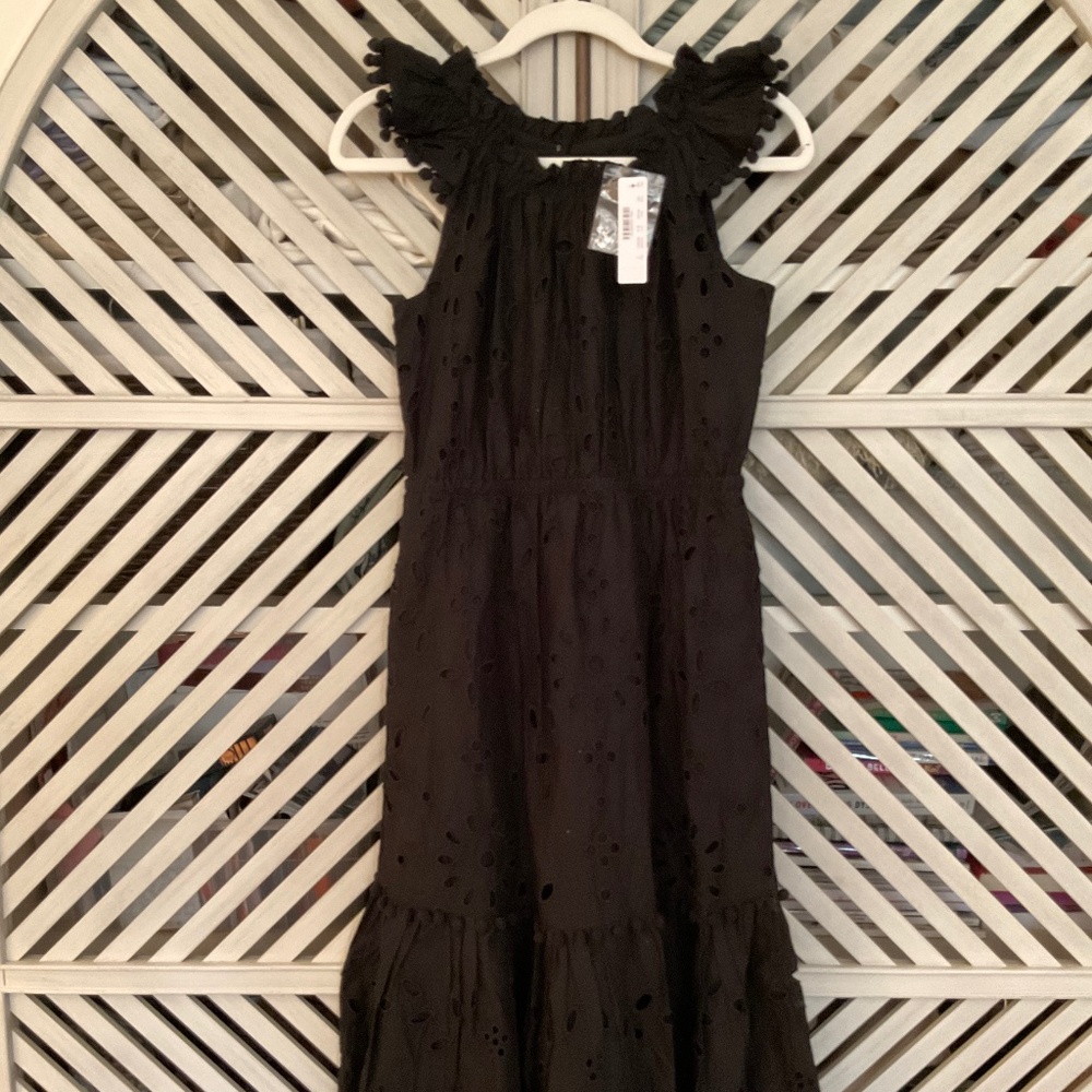 J Crew Eyelet black dress with cap sleeves and pretty details, fully lined